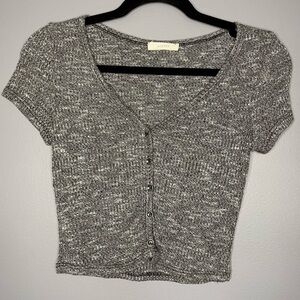 Poetry | Heather grey pull on ribbed top shirt essential tee - small